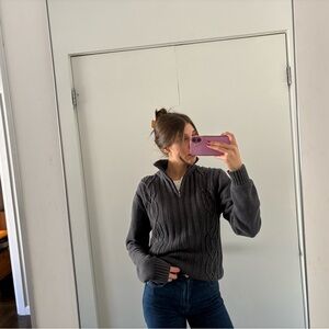 Le Chateau 100% Cotton Dark Gray Cable Knit Quarter Zip Sweater